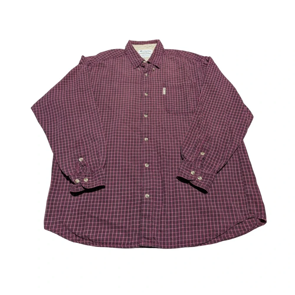 Columbia Vintage Flannel Shirt Men's XL Burgundy Plaid‎ Long Sleeve Outdoor